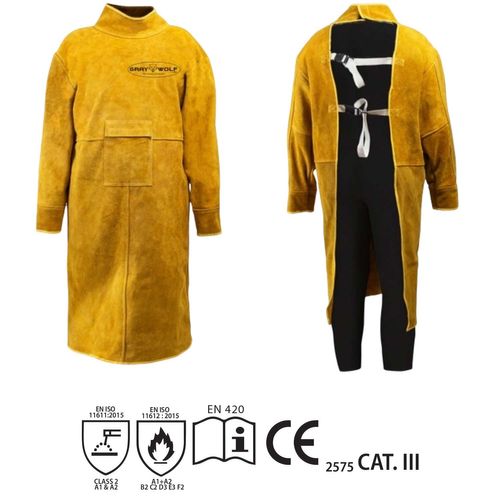 GRAYWOLF® Heavy Duty Long Welding Apron Anti-flame Cowhide Split leather Protective Clothing Apparel Suit Welder Durable Leather Extra Protection 115cm Long 60cm Width