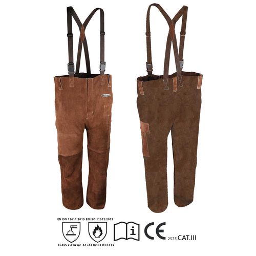 GRAYWOLF BROWN COWHIDE SPLIT LEATHER WELDING BIB TROUSER