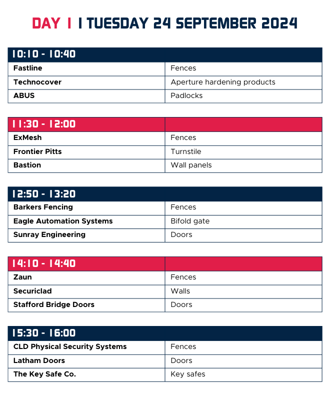 Timetable Day 1 – Tuesday 24 September 2024