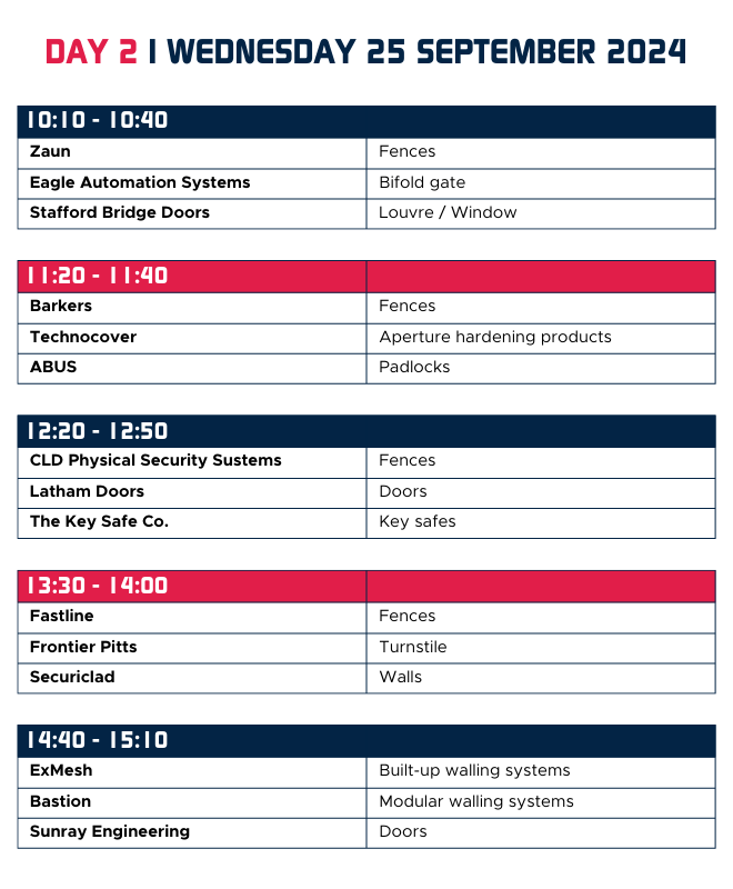 Timetable Day 2 – Wednesday 25 September 2024