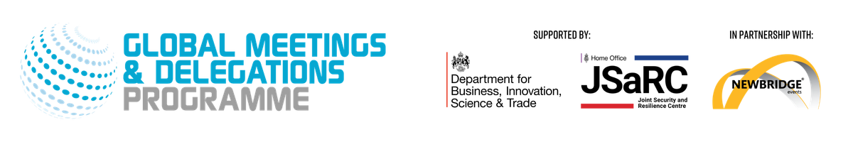 Global Meetings & Delegations Programme logo, supported by Department for Business, Science Innovation & Trade, JSaRC, in partnership with Newbridge