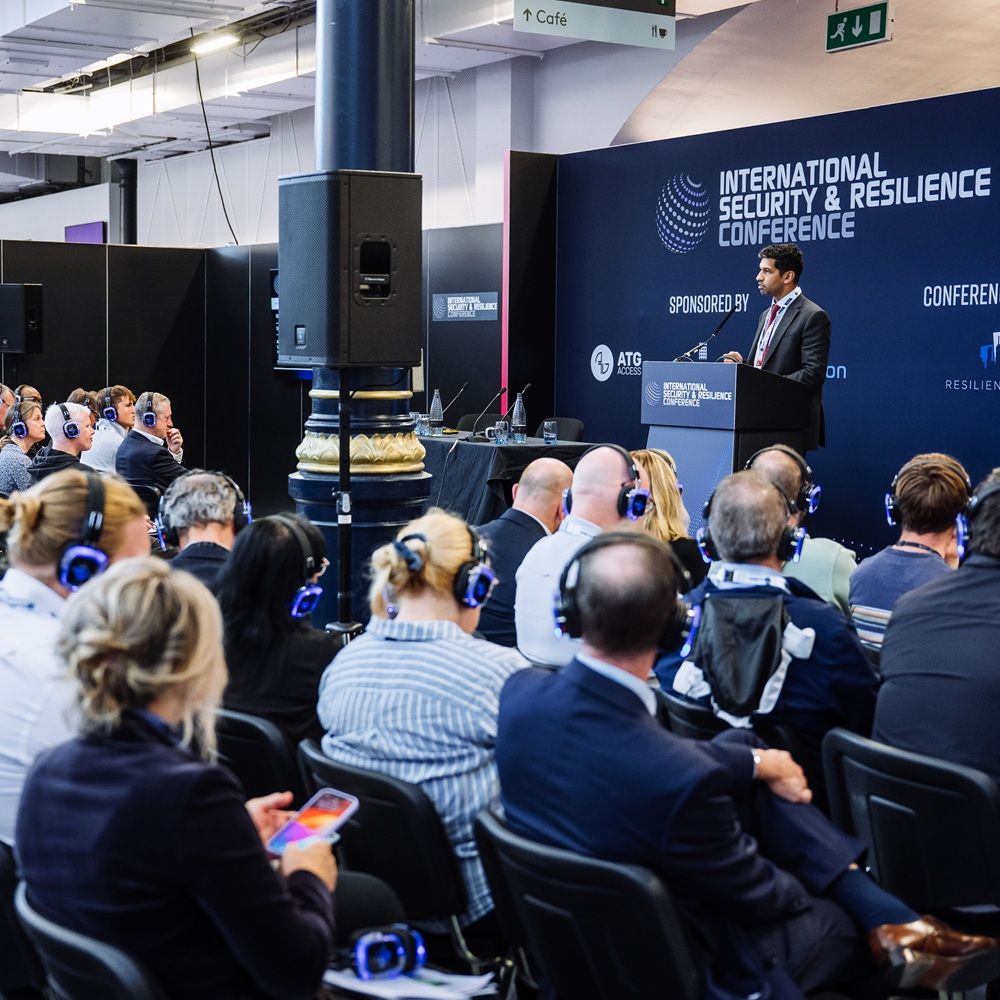 Abu Ahmed, head of JSaRC, speaking at International Security Expo 2025