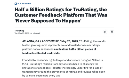 Half a Billion Ratings for TruRating, the Customer Feedback Platform That Was 'Never Supposed To Happen'
