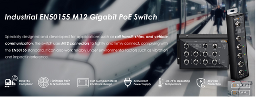 Industrial EN50155 M12 Gigabit PoE Switch