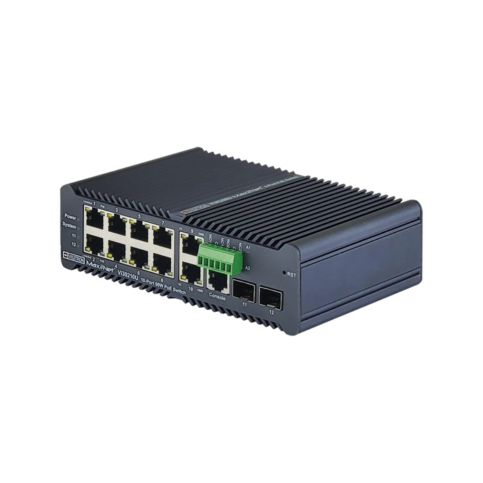 Vi30210U | Hardened Managed 12-Port, L2+, 1G Industrial 90W PoE Ring Switch