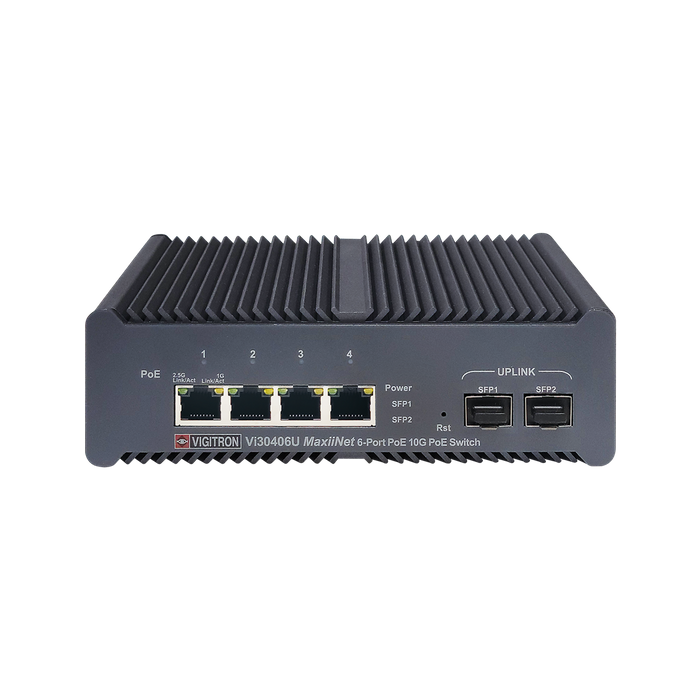 Vi30406U | Hardened PoE Managed 6-Port, 2.5G Industrial 802.3bt 90W PoE Switch