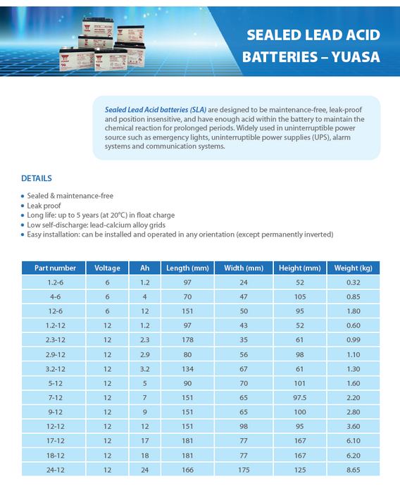 Sealed Lead Acid Batteries by YUASA  (For uninterruptible power source)