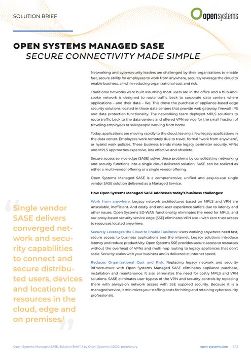 Open Systems Managed SASE Secure Connectivity made Simple
