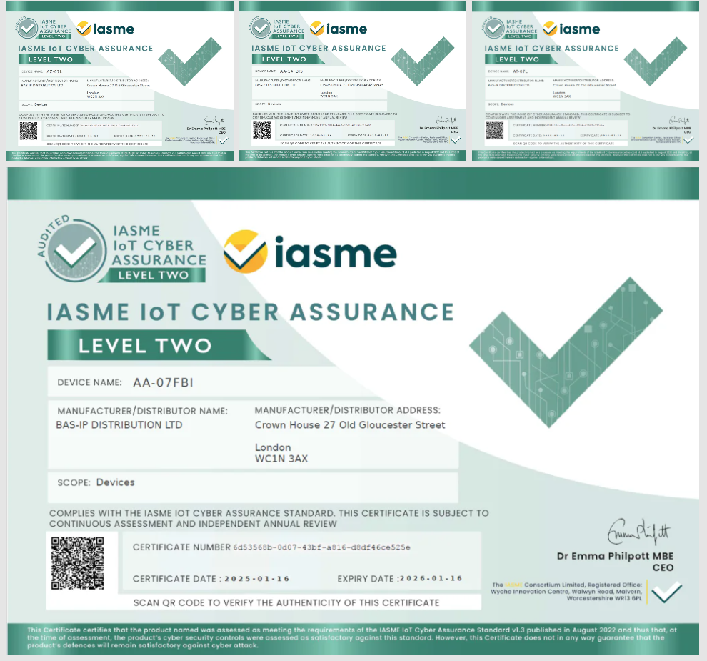 BAS-IP equipment has been certified to the IASME IoT Cyber Assurance Level 2