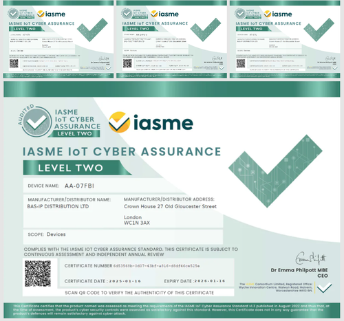 BAS-IP equipment has been certified to the IASME IoT Cyber Assurance Level 2