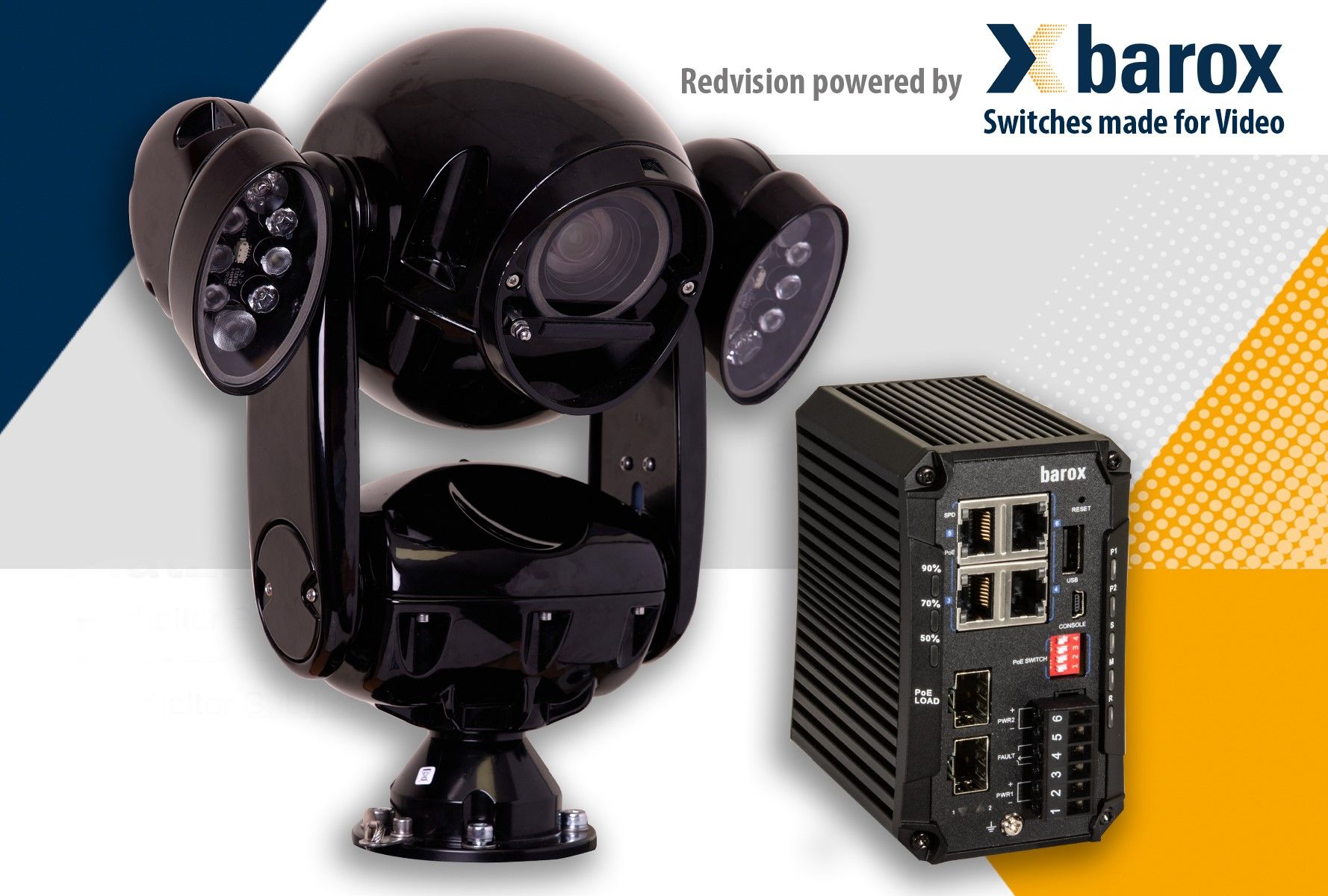 barox Ethernet PoE switches approved to power Redvision X4 COMMANDER™ PTZ camera