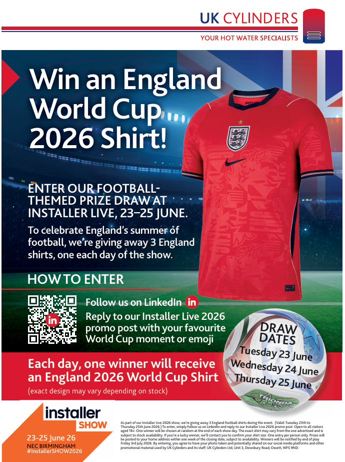 Celebrate Englands summer of football - Enter our competition during each day of Installer Show for a chance to win an England football shirt!