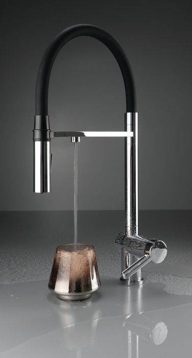 Magnetic - kitchen tap, with water filter connection, with elastic spout