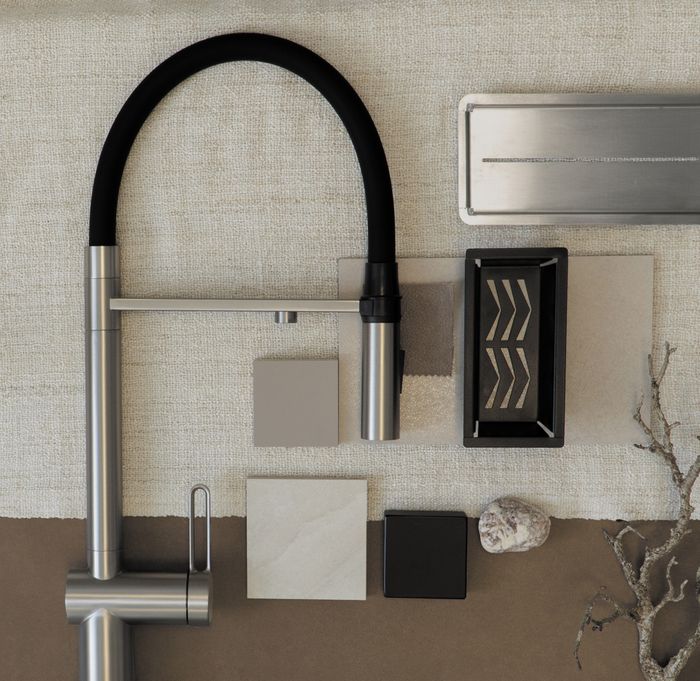 Magnetic - kitchen tap, with water filter connection, with elastic spout