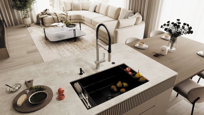 Magnetic - kitchen tap, with water filter connection, with elastic spout