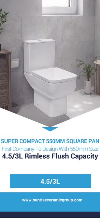 2205A 550mm COMPACT TOILET Rimless open back close coupled toilet