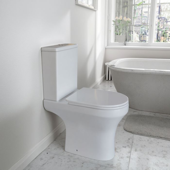 Floor Mounted Rimless WC Toilet | Ceramic Toilet Bowl Sanitary Ware Supplier Close Coupled WC Rimless - Open Back