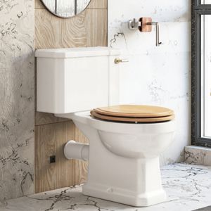 Sunrise Vintage British Toilet WC Close Coupled Traditional Toilet with Beech Toilet Seat