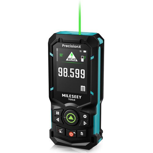 MILESEEY S50 Green-Beam Laser Distance Measure - 400ft Laser Measure, P2P, Side-Laser Alignment, Rechargeable, 2.4