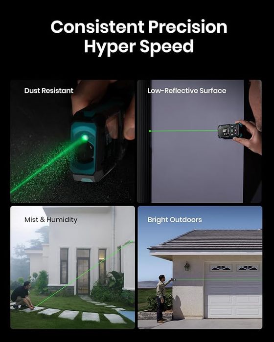 MILESEEY S50 Green-Beam Laser Distance Measure - 400ft Laser Measure, P2P, Side-Laser Alignment, Rechargeable, 2.4