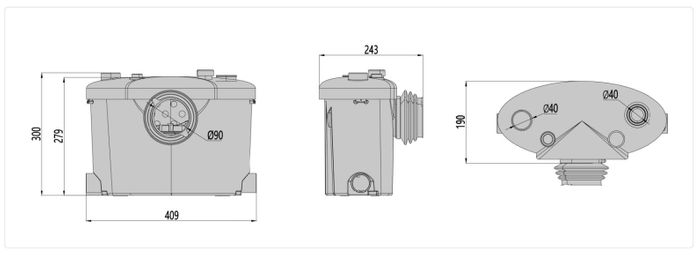 FlowPro FP400B Macerator For WC & Bathroom with Extra Top Outlet