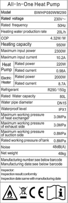 Becker & Wolf 80L all in one, hot water heat pump
