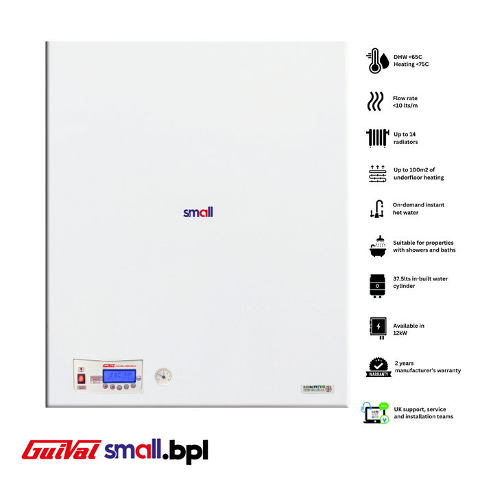 Guival Small.BPL 12kW – Compact Electric Combi Boiler for central heating & bath / shower