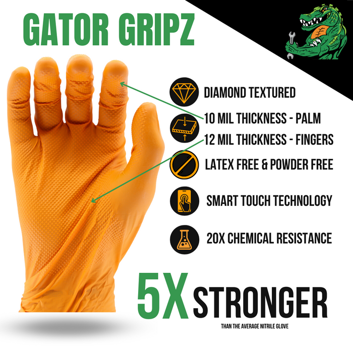 Tough Glove Gator Gripz Orange – Heavy-Duty Diamond Grip Nitrile Gloves for Installers & Trades
