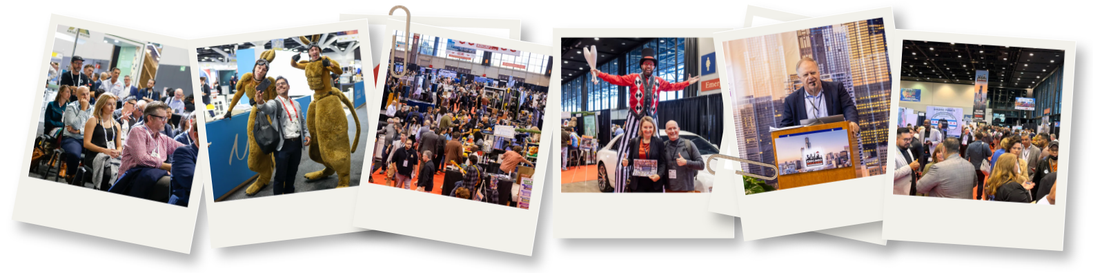 6 snapshots from the various global build portfolio shows, in polaroid frames