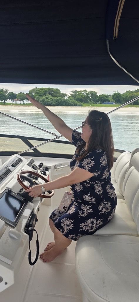 Captain Ariel on a boat