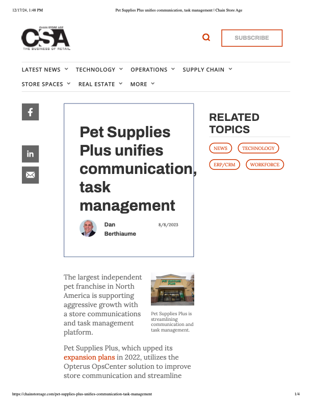 Pet Supplies Plus unifies communication, task management