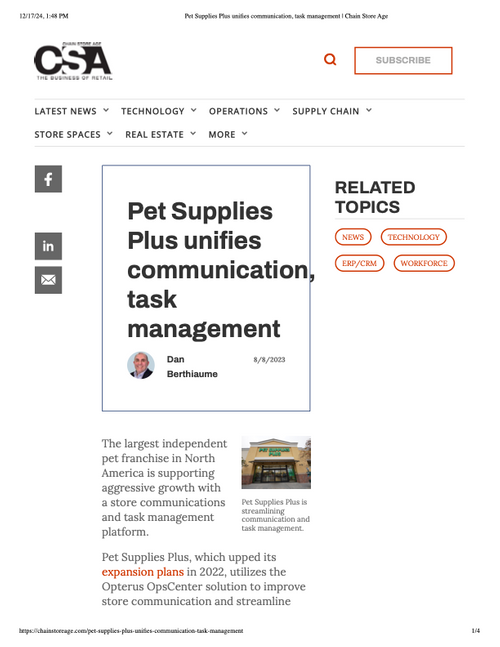 Pet Supplies Plus unifies communication, task management