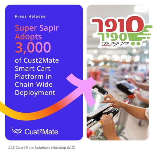 A2Z Cust2Mate Secures Purchase Order for 3,000 Smart Shopping Carts from 