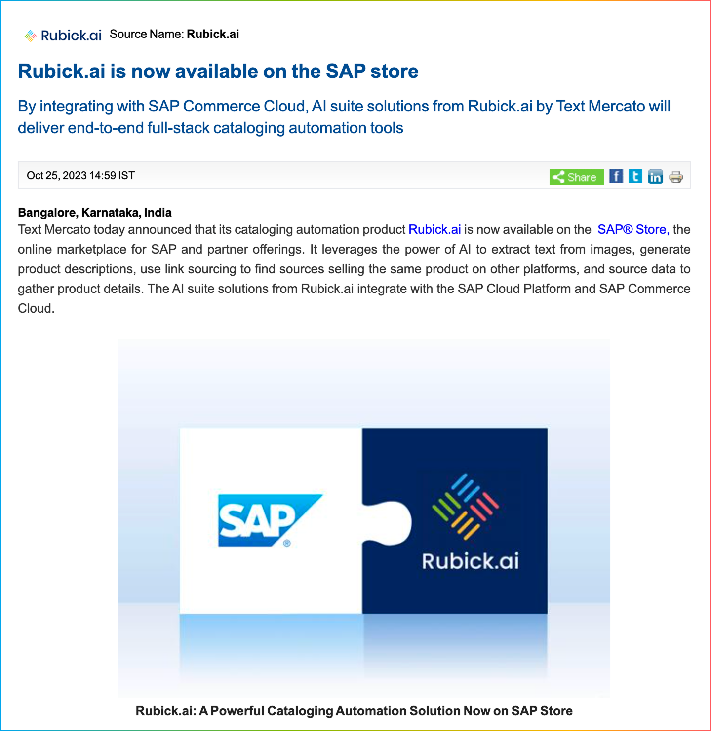 Rubick.ai is now available on the SAP store