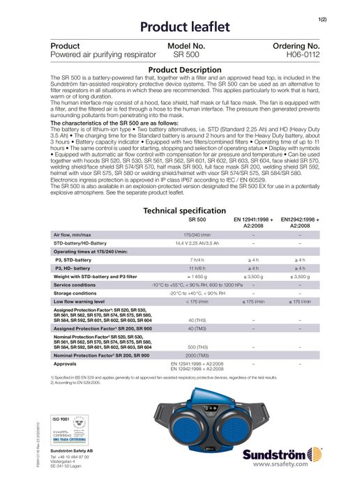 Sundstrom SR500 Powered Air Purifying Respirator