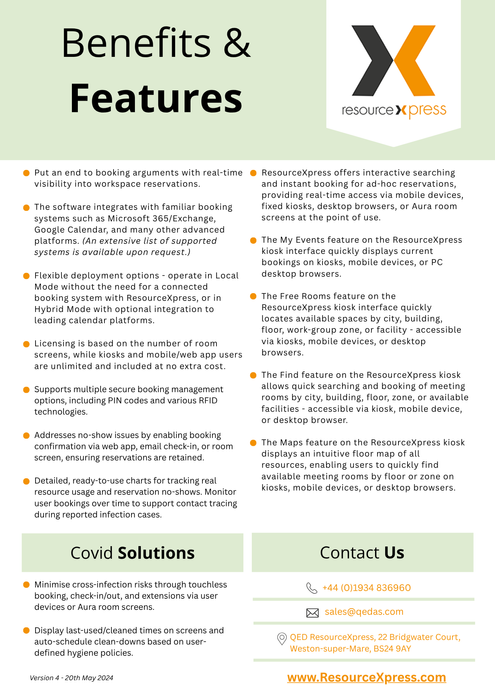 Workspace Booking Data Sheet