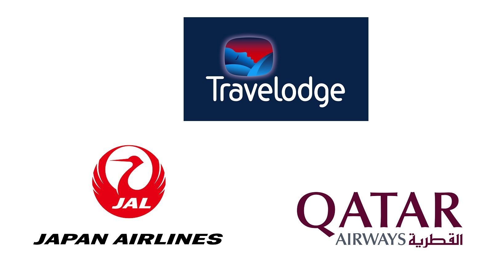 Travelodge, Qatar Airways and Japan Airlines Logos