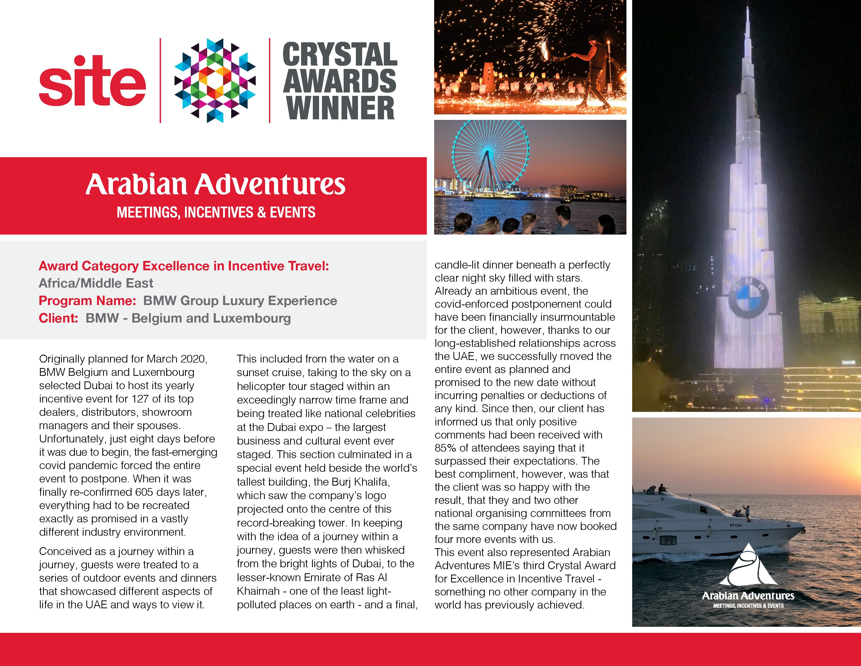 SITE Crystal Award for Excellence in Incentive Travel, Africa and the Middle East