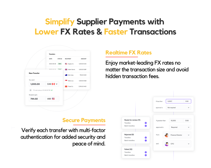 Pay your international suppliers effortlessly, on time and with low FX rates