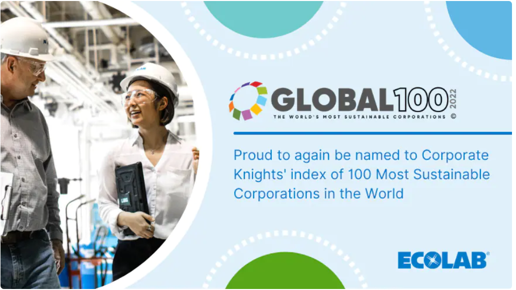 Ecolab Ranks #33 on Corporate Knights’ 2022 List of the World’s Most Sustainable Corporations