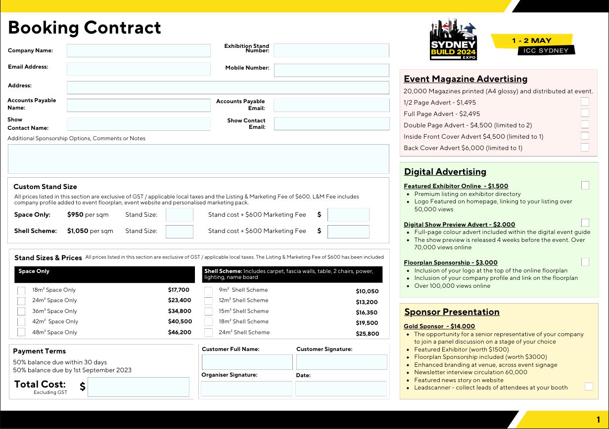 Booking Form & Pricing
