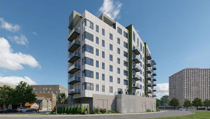 Facade Underway for Inspire West Town at 1140 W Erie Street