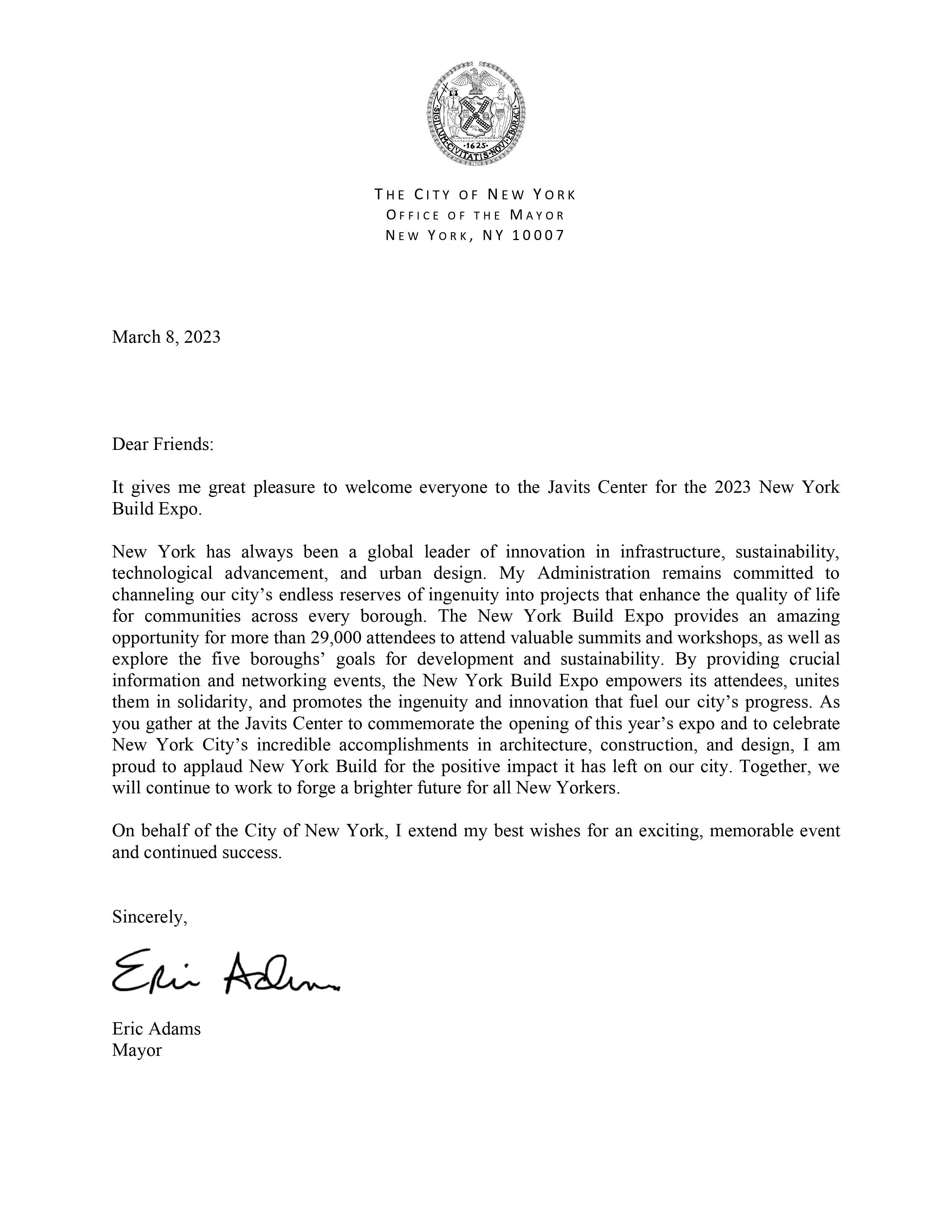 Mayor's Letter of Support