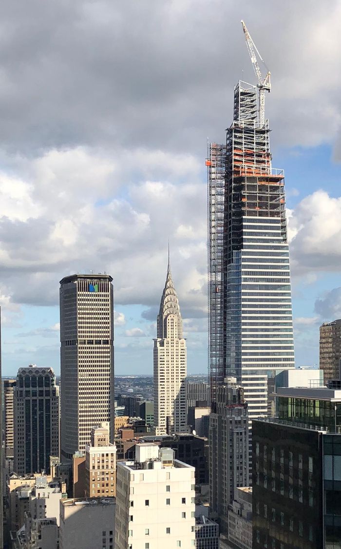 One Vanderbilt reaches top of crown with spire installation imminent, in Midtown East
