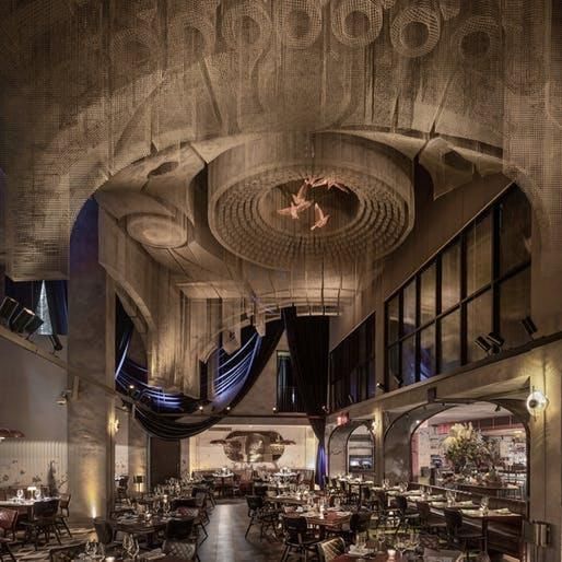 Large-Scale Wire-Mesh Sculpture Suspends from the Ceiling of Cathédrale Restaurant in New York City