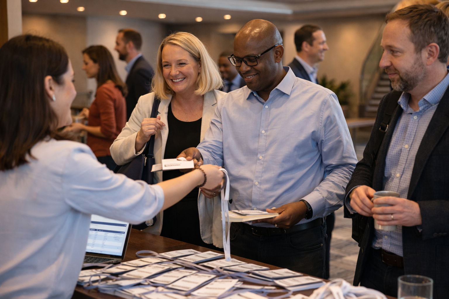 Delegates arriving at registration desk
