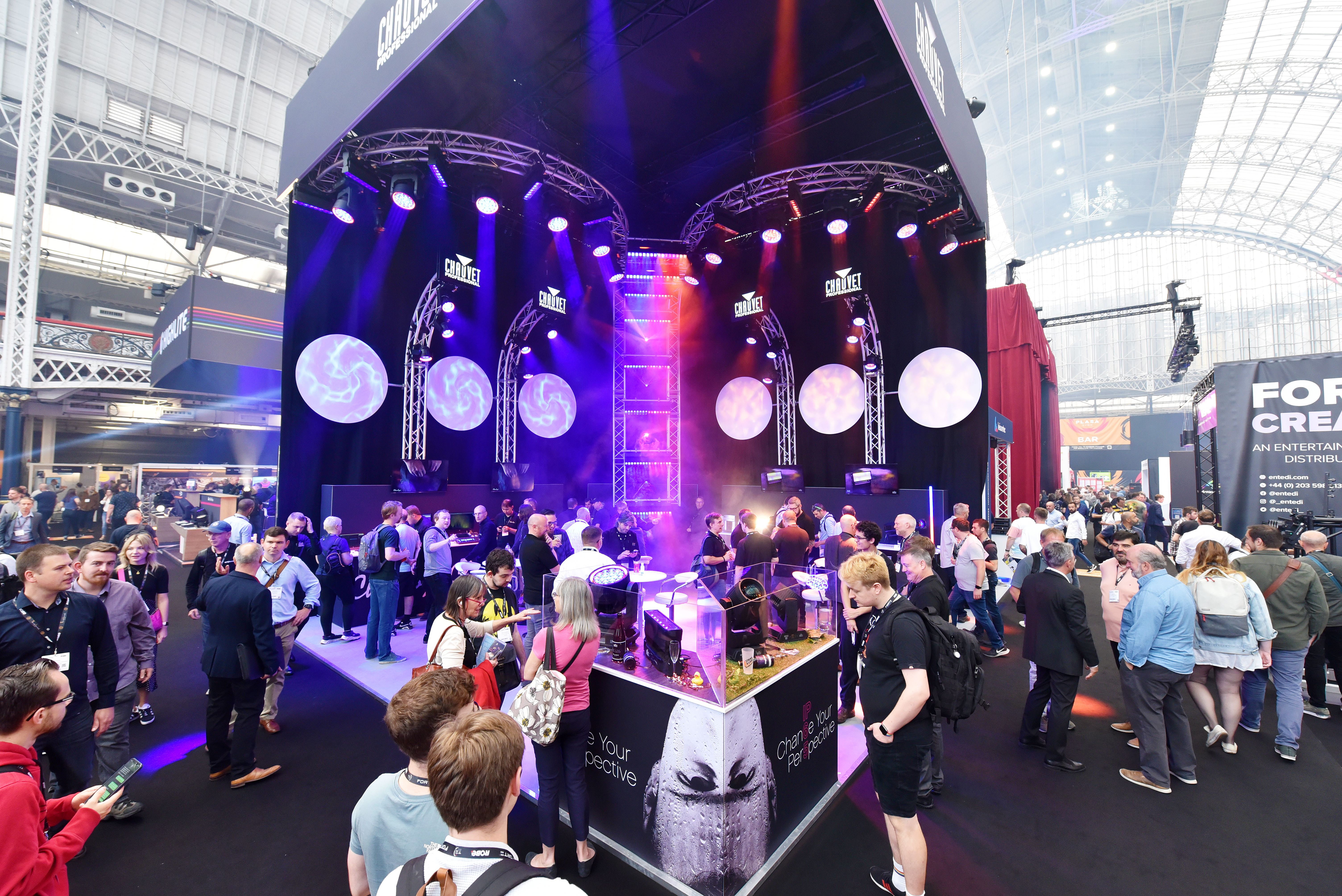 Chauvet Professional's busy exhibition stand of stage lighting at PLASA Show 