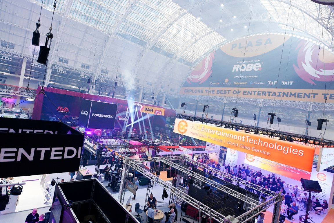 Birds eye view of entedi and ac entertainment technologies stands at plasa show 2024