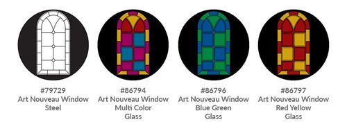 Designed by Lighting Designer Jacqulin Stauder, the Art Nouveau series of stained-glass windows