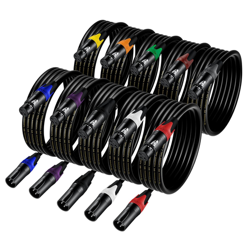 10-Piece Color-Coded XLR Male to Female Microphone Cable Set (2m)